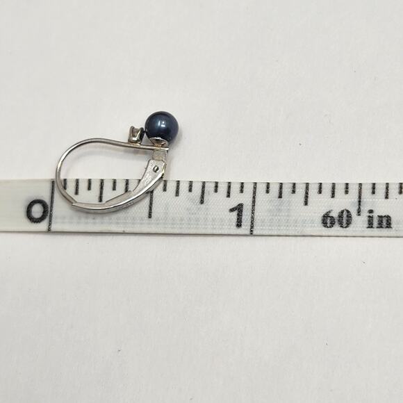 Black Pearl Diamond 14k White Gold Leverback Earrings Dainty Fine Jewelry - Picture 5 of 5